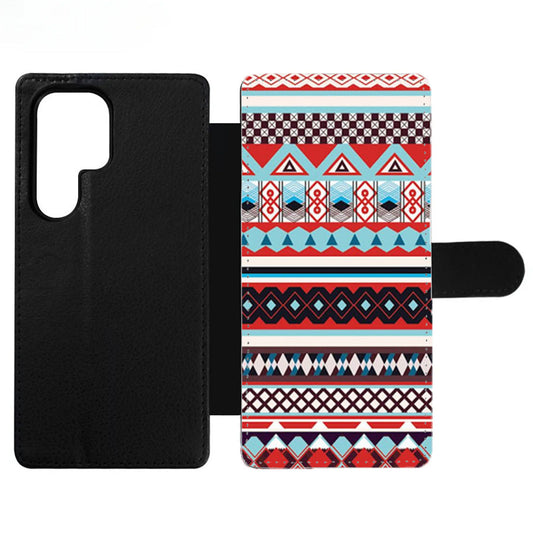 Aztec Tribal Geometric Pattern Blue Wallet Samsung Case