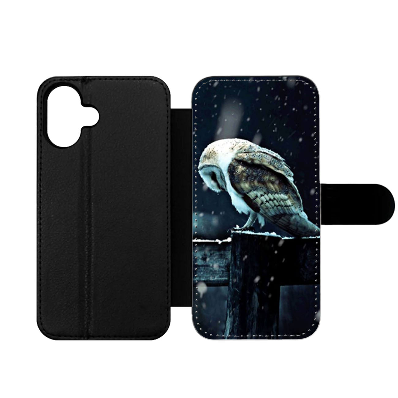Barn Owl Tyto Alba in Snow Wallet iPhone Case