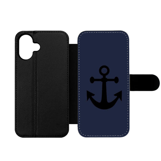 Black Anchor On Blue Word Quote Wallet iPhone Case