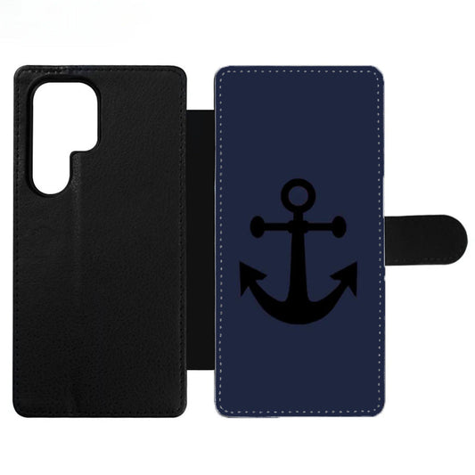 Black Anchor On Blue Word Quote Wallet Samsung Case