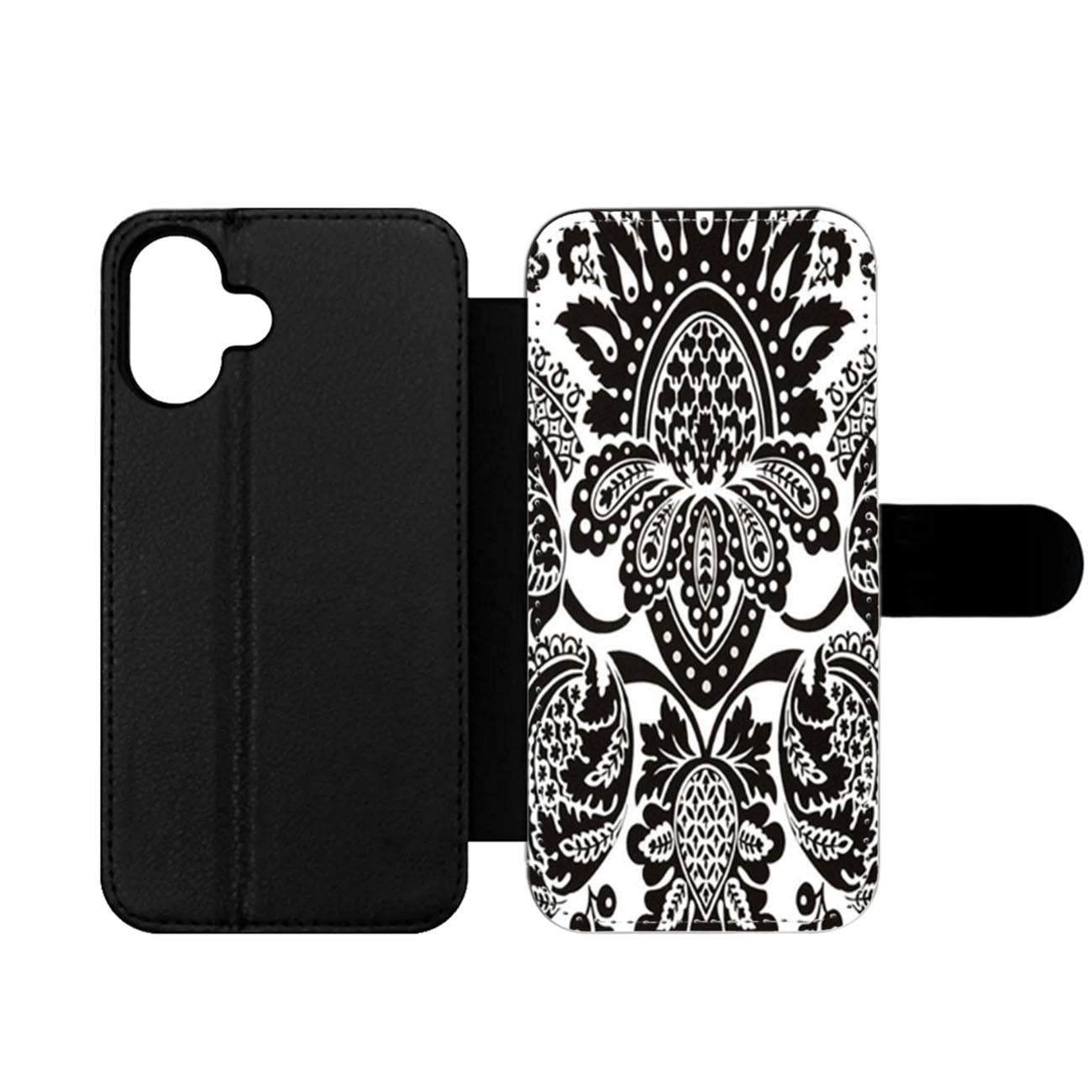 Black Damask Pattern Wallet iPhone Case