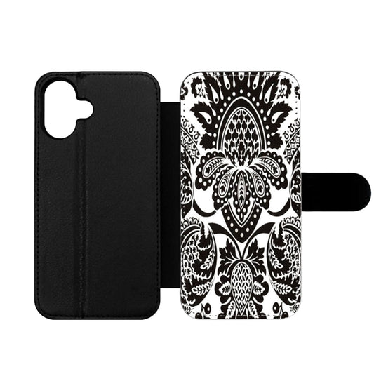Black Damask Pattern Wallet iPhone Case