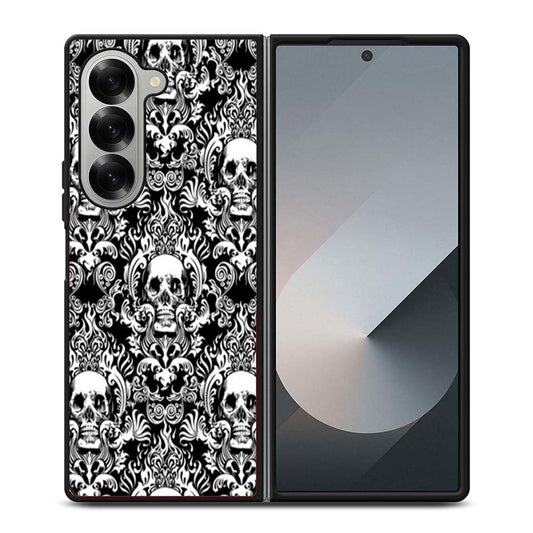 Black Damask Skull Pattern Samsung Z Fold 6 Case