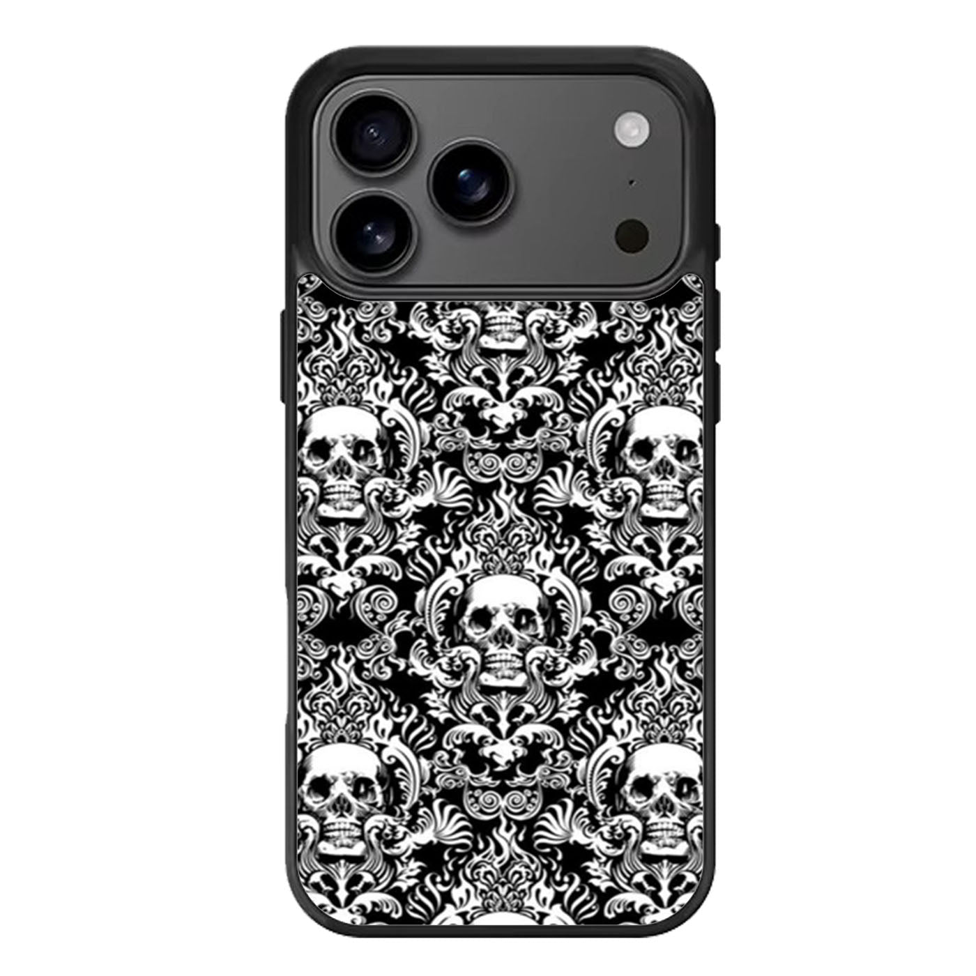 Black Damask Skull Pattern iPhone 17 Pro Max Case