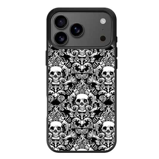 Black Damask Skull Pattern iPhone 17 Pro Max Case