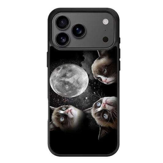 Black Grumpy Cat like a moon iPhone 17 Pro Max Case