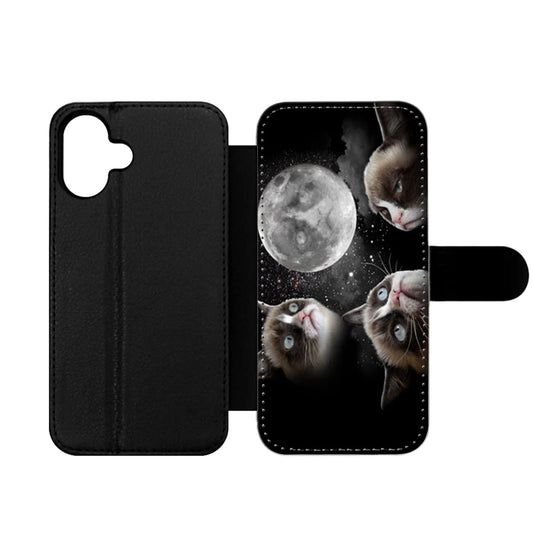 Black Grumpy Cat like a moon Wallet iPhone Case