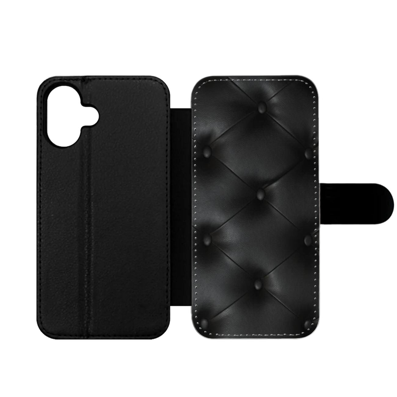 Black Leather Buttoned pattern printed Wallet iPhone Case