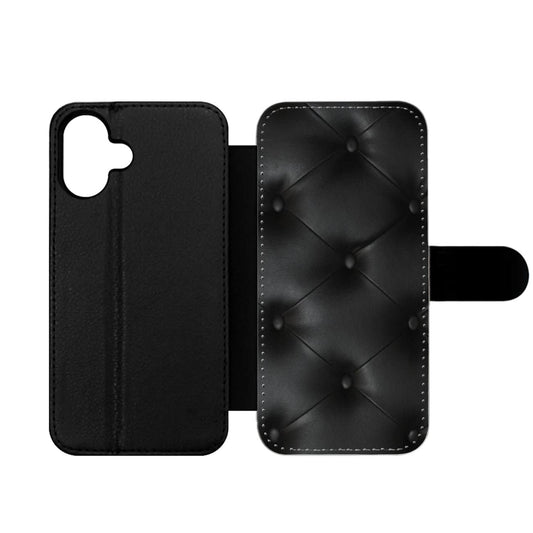 Black Leather Buttoned pattern printed Wallet iPhone Case