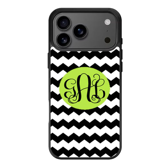Black Lime Green and White Bold Chevron Monogram iPhone 17 Pro Max Case