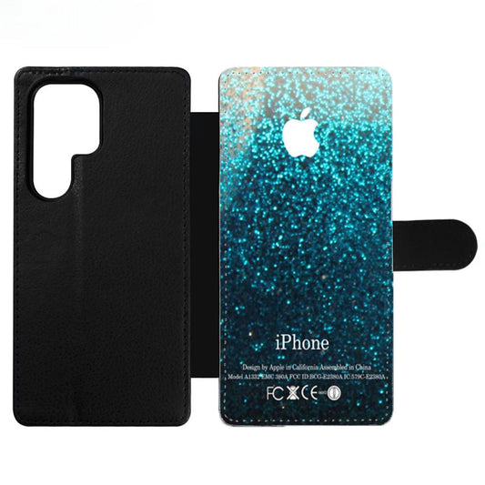Blue Water Faux Glitter Wallet Samsung Case