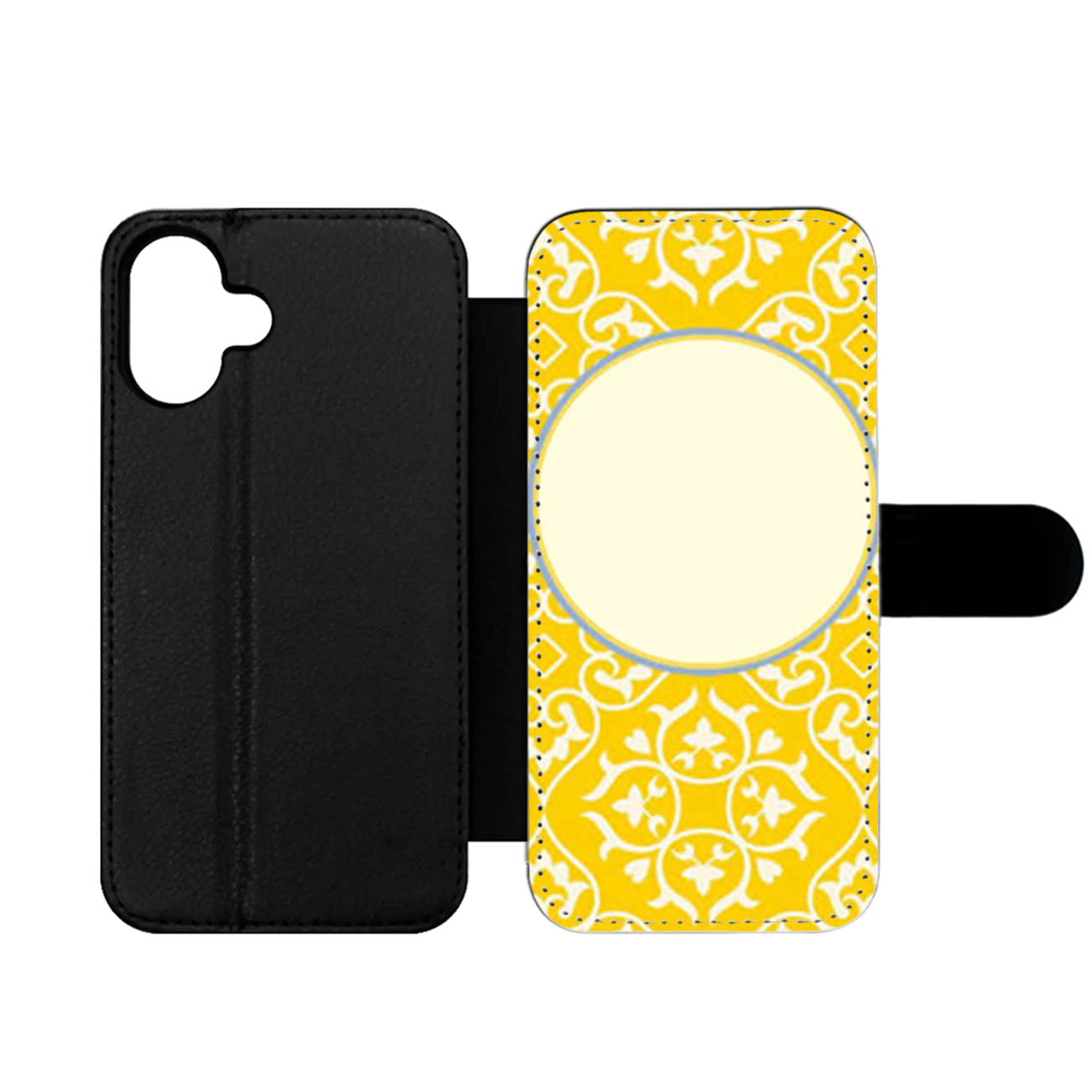Bright Yellow And Blue Pattern Monogrammed Wallet iPhone Case
