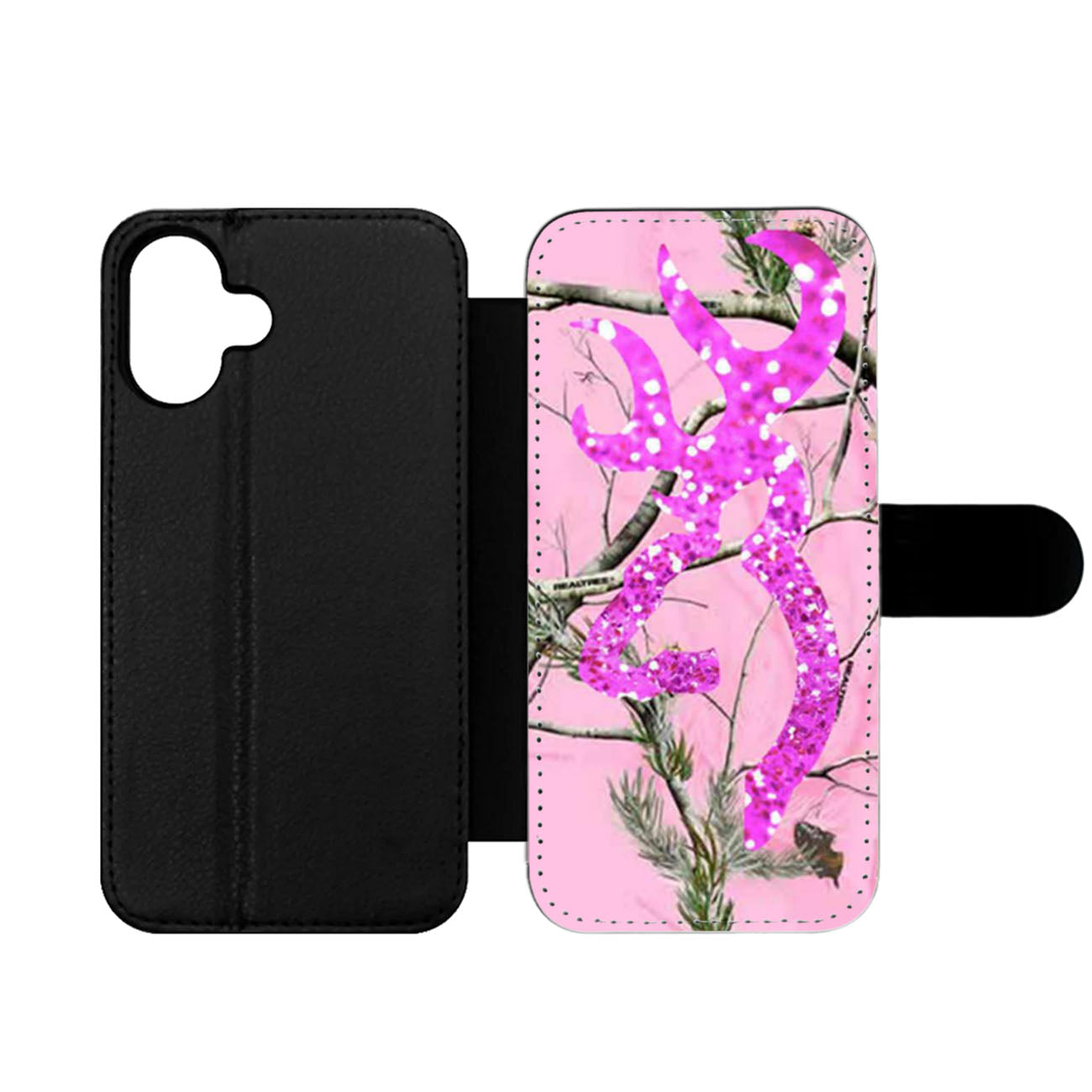 Browning Deer Faux Glitter Wallet iPhone Case