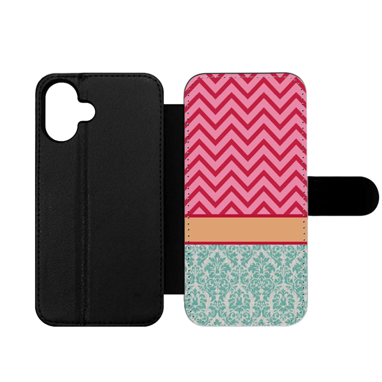 Chevron Damask Floral Pattern Wallet iPhone Case