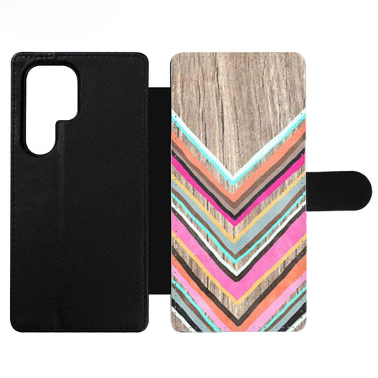 Chevron Geometric Wood Print Wallet Samsung Case