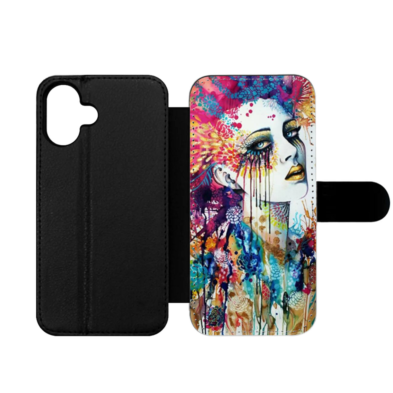 Colorful Lady Art Painting Wallet iPhone Case