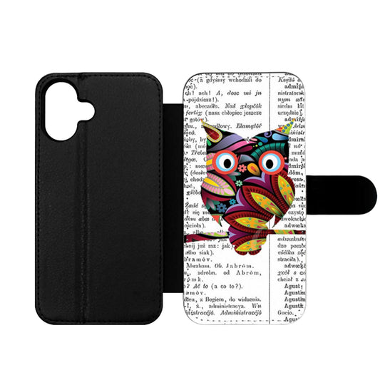 Colorful Owl Dictionary Art Wallet iPhone Case