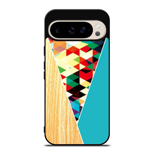 Colorful Polygonal Shape Wood Blue Mint Google Pixel 9 Pro Case
