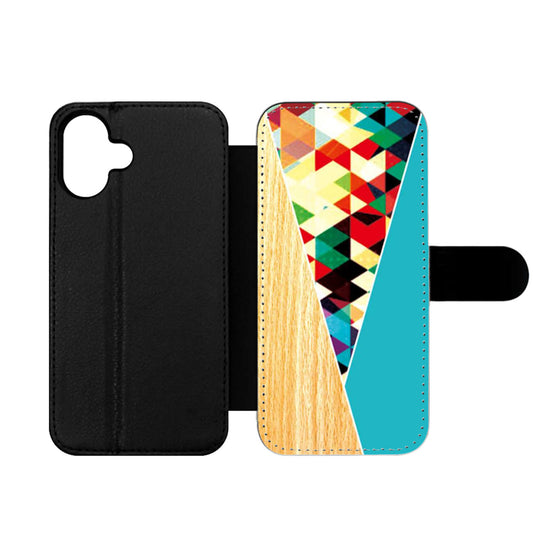 Colorful Polygonal Shape Wood Blue Mint Wallet iPhone Case