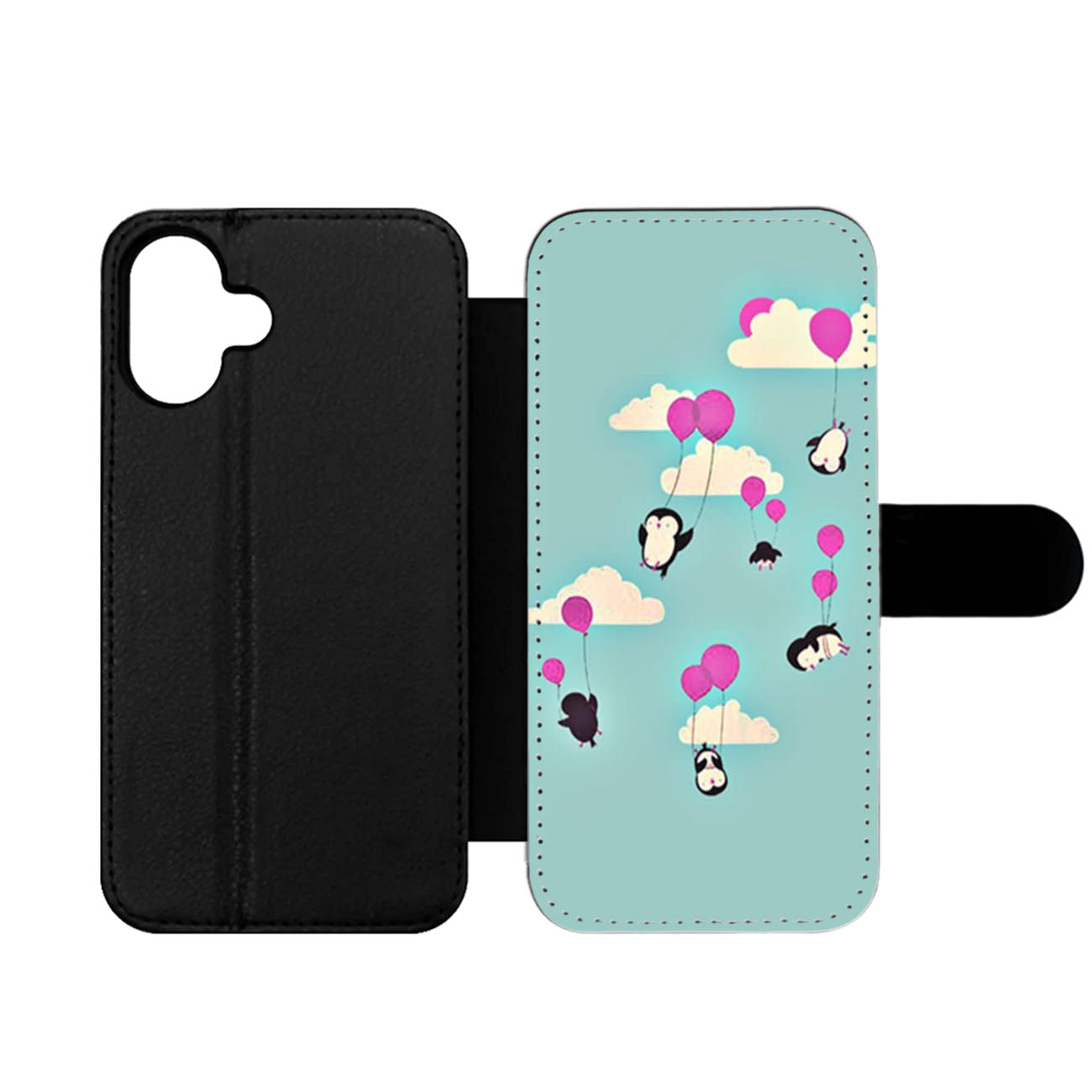 Cute Penguins And Balloons Wallet iPhone Case