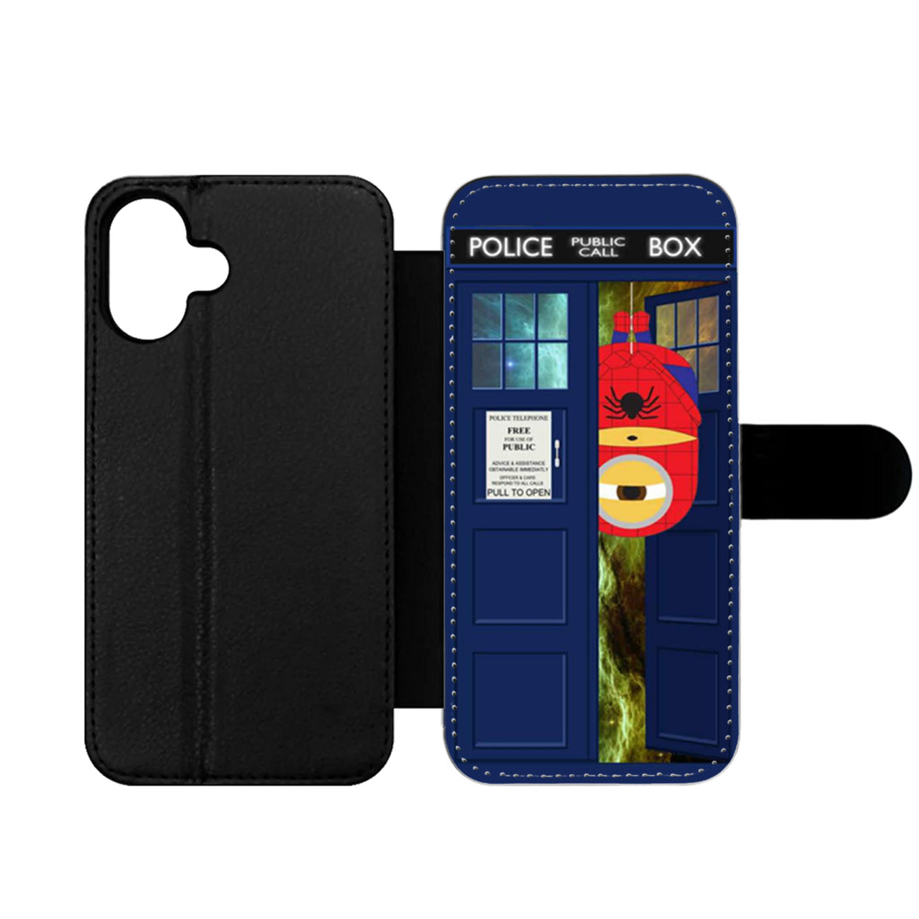 Despicable Me Minion Spiderman Doctor Who Tardis Wallet iPhone Case