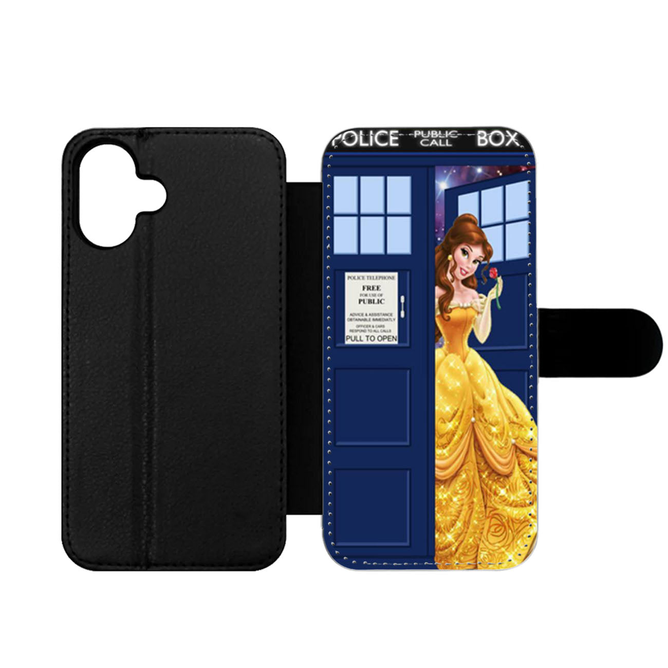 Disney Princess Belle Tardis Police Box Two Wallet iPhone Case