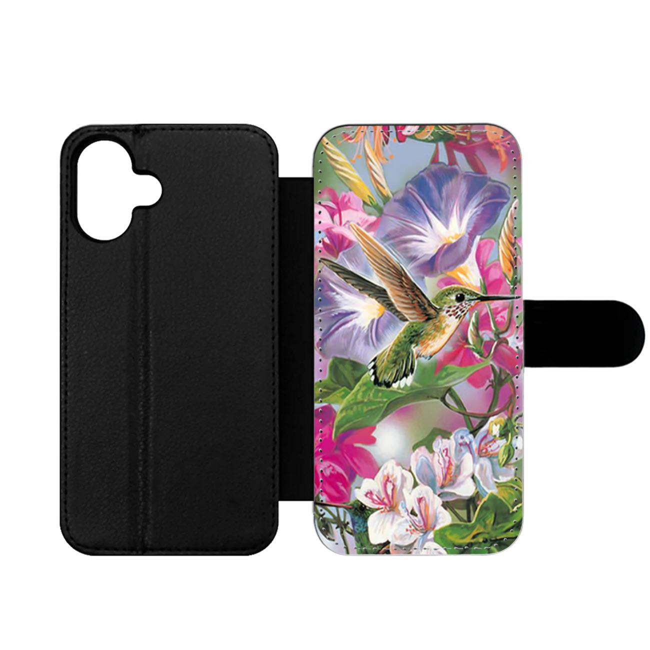 Flowers and Hummingbird Stained Glass Wallet iPhone Case
