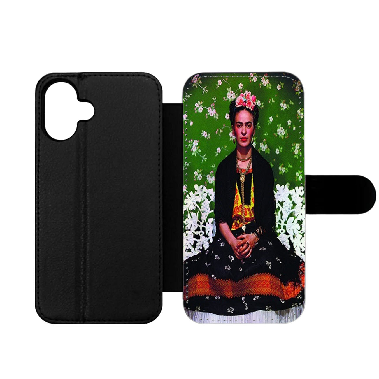 Frida Kahlo Floral Flower Pattern Portrait Art Wallet iPhone Case