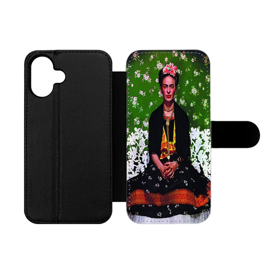 Frida Kahlo Floral Flower Pattern Portrait Art Wallet iPhone Case