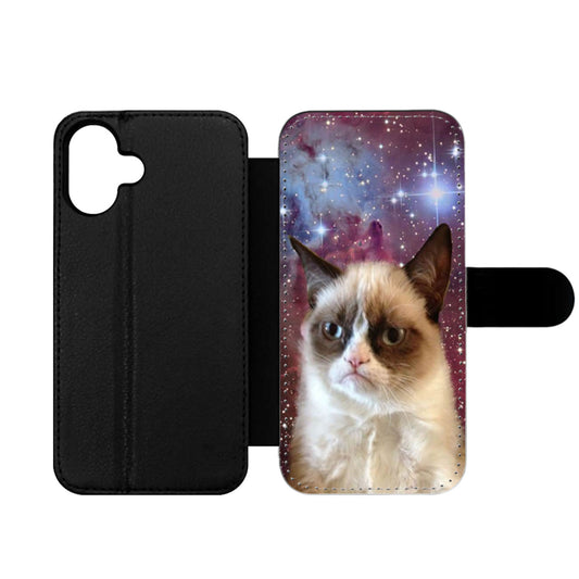 Galaxy Nebula Angry Grumpy Cat Wallet iPhone Case