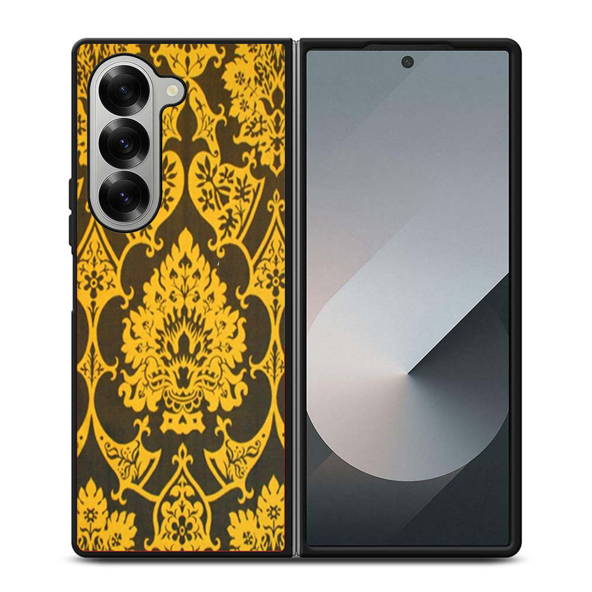 Gothic Black Gold Damask Pattern Samsung Z Fold 6 Case