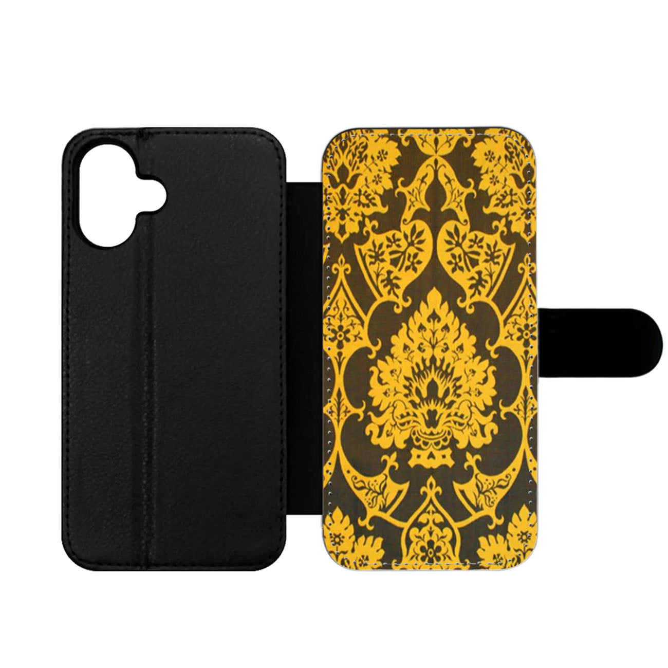 Gothic Black Gold Damask Pattern Wallet iPhone Case