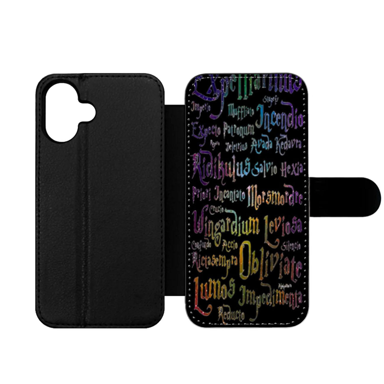 Harry Potter Spell Black Cover Two Wallet iPhone Case