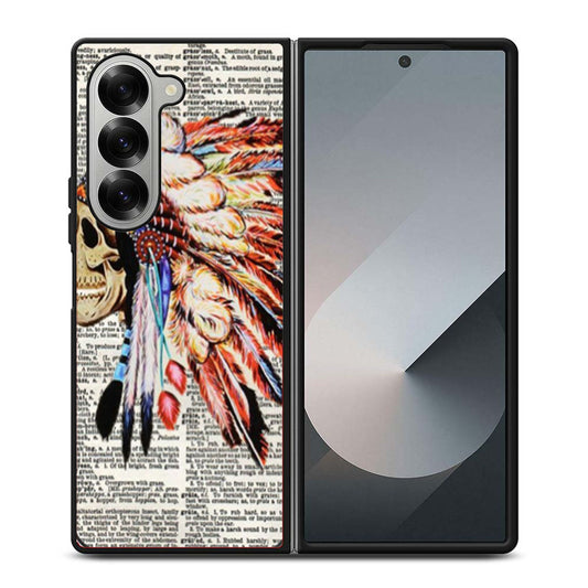 Hipster Indian Skull newspaper and dictionary art Samsung Z Fold 6 Case