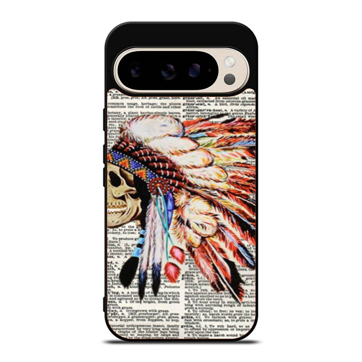 Hipster Indian Skull newspaper and dictionary art Google Pixel 9 Pro Case