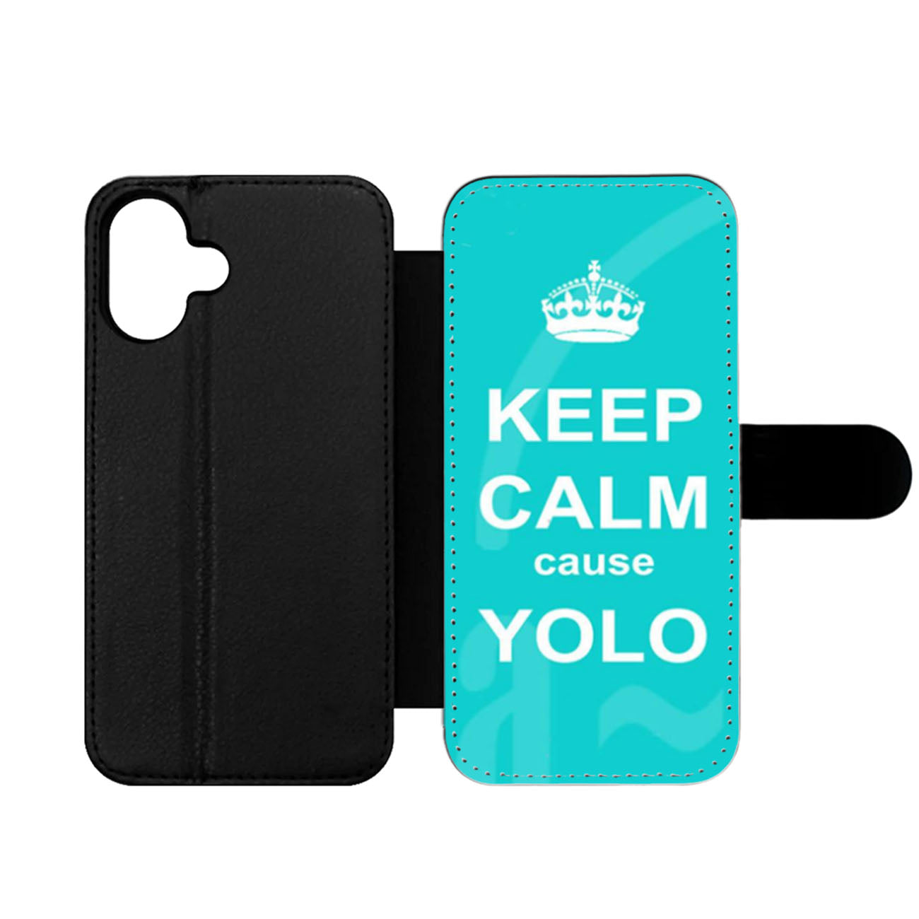 Keep Calm Cause Yolo Turquoise Wallet iPhone Case