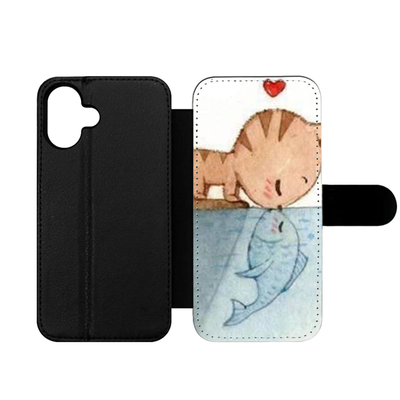 Kissing Cat and Fish Wallet iPhone Case