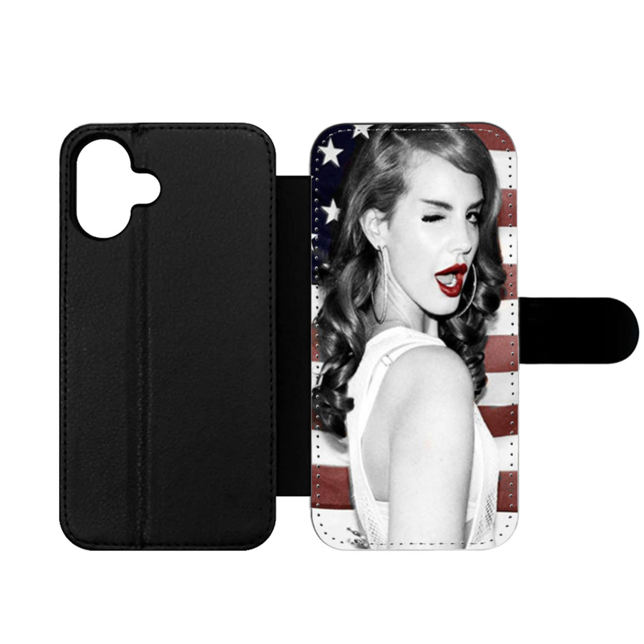 Lana del Rey Cute Pose and American Flag Wallet iPhone Case