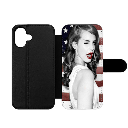 Lana del Rey Cute Pose and American Flag Wallet iPhone Case