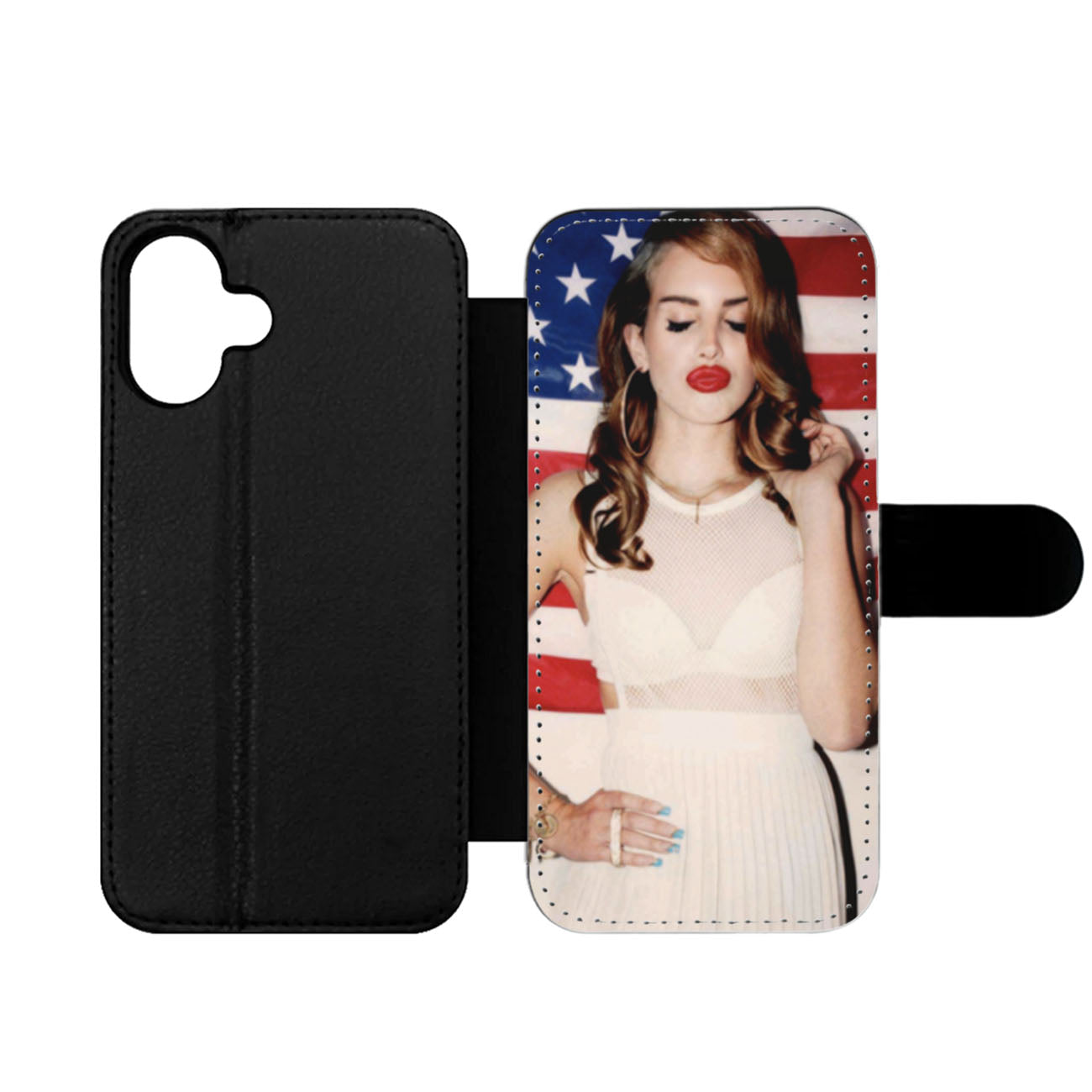 Lana del Rey Sexy Kiss and American Flag Wallet iPhone Case