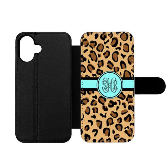 Leopard Animal Print With Tiffany Blue Monogram Wallet iPhone Case