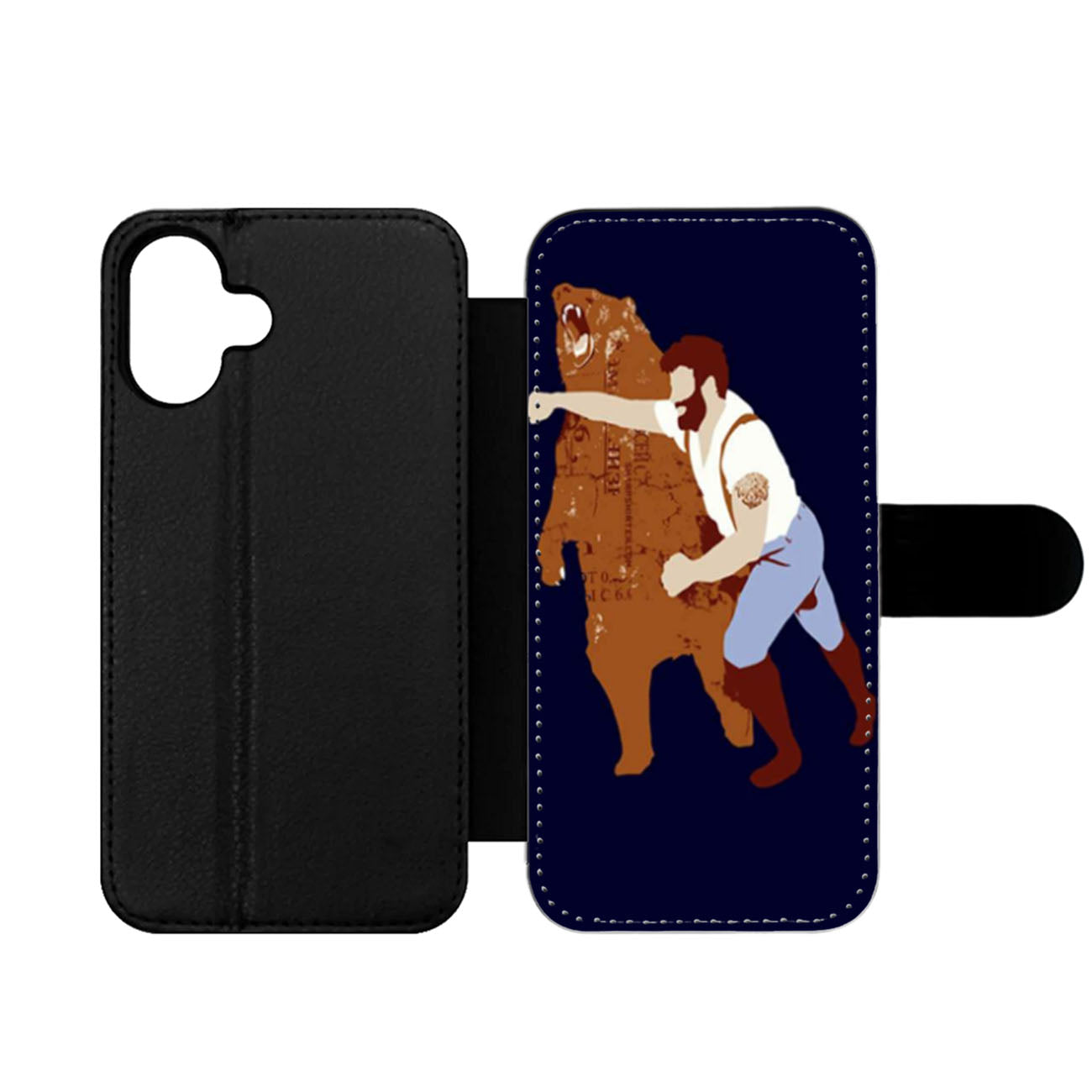 Man Punching Bear Wallet iPhone Case