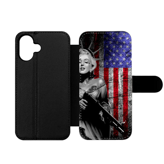 Marilyn Monroe Liberty Gun American Flag Wallet iPhone Case