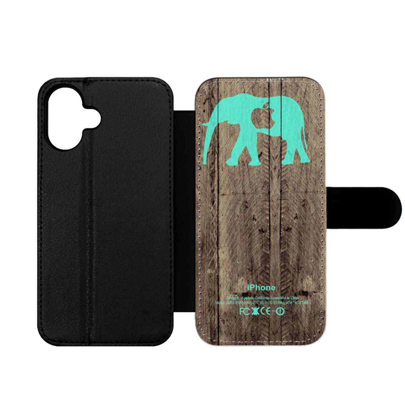 Mint Chevron Elephant On Dark Wood Background Wallet iPhone Case