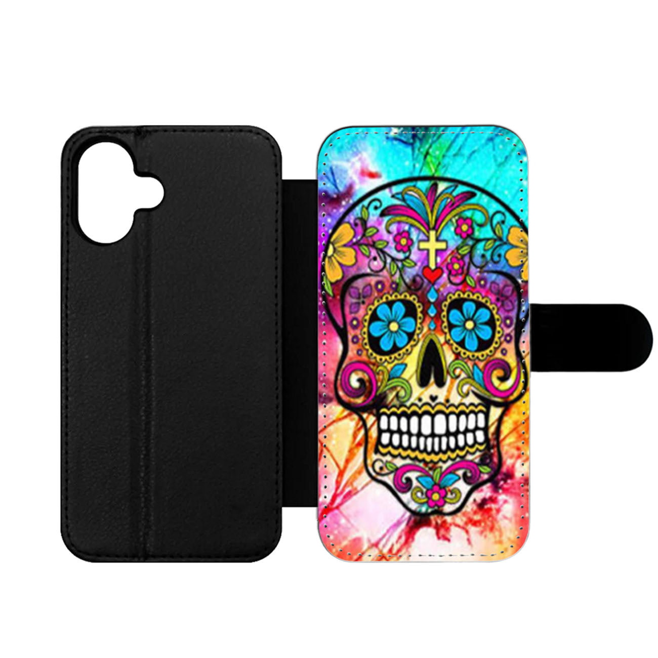 Popular Sugar Skull Colorful Galaxy Nebula Wallet iPhone Case