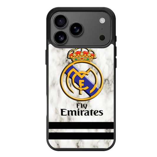 Real Madrid Logo White Marble Stripe iPhone 17 Pro Max Case