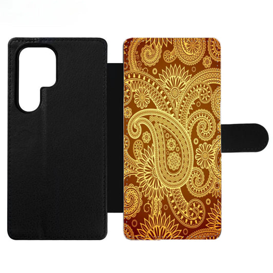 Red Gold Damask Pattern Wallet Samsung Case
