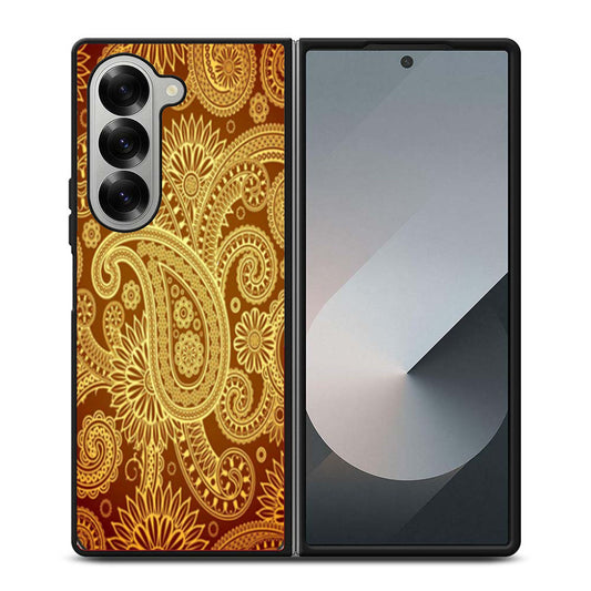 Red Gold Damask Pattern Samsung Z Fold 6 Case