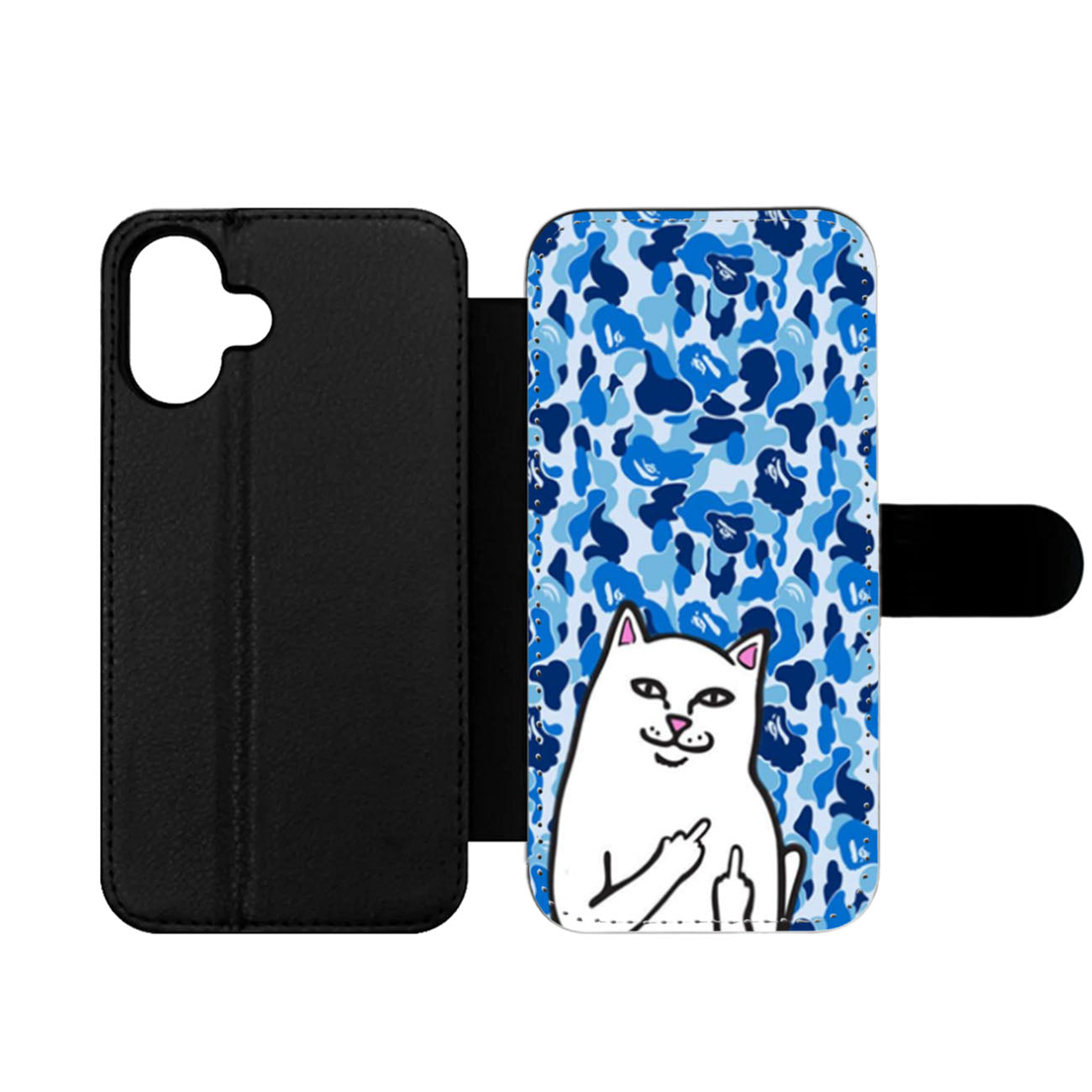 RipNDip Lord Nermal Cat Bape Camo Blue Wallet iPhone Case