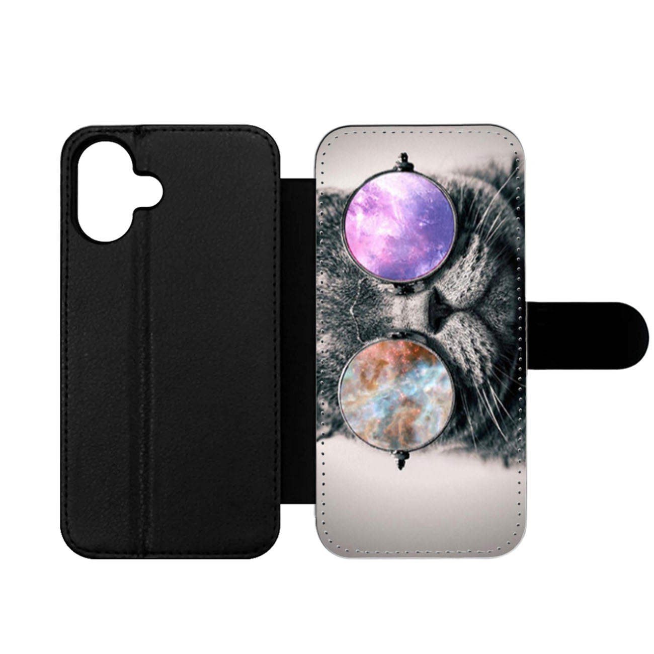 Shades Cool Kitty Cat Eye Galaxy Nebula Wallet iPhone Case